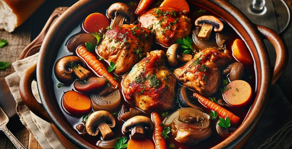 Rezept aus Frankreich - Coq au Vin - Hahn im Wein