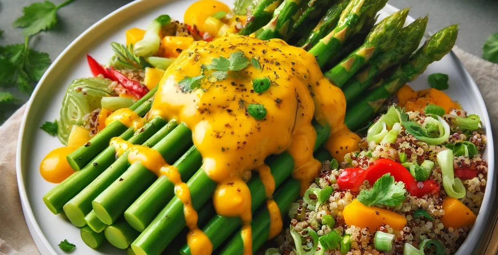 Exotischer Spargel mit Mango-Hollandaise und Quinoa-Salat