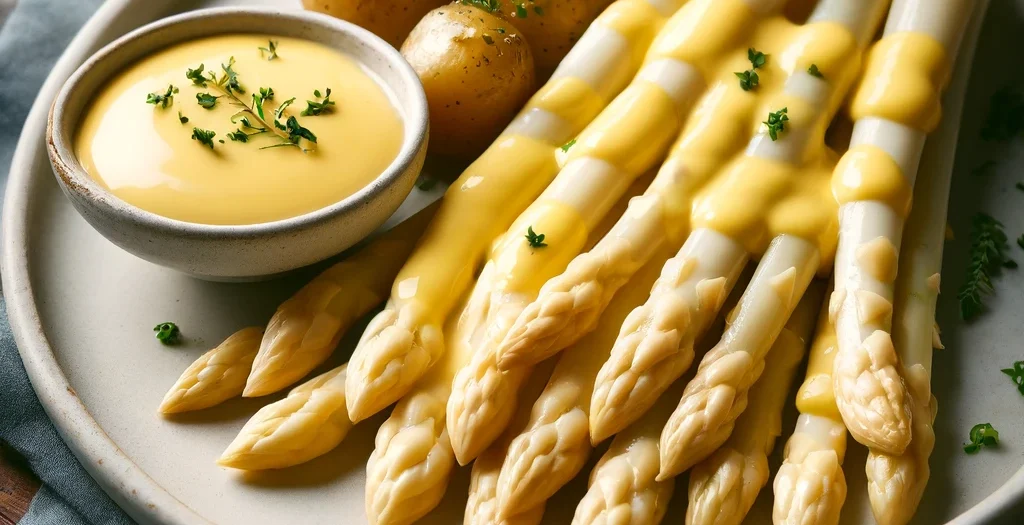 Weißer Spargel mit Hollandaise und neuen Kartoffeln