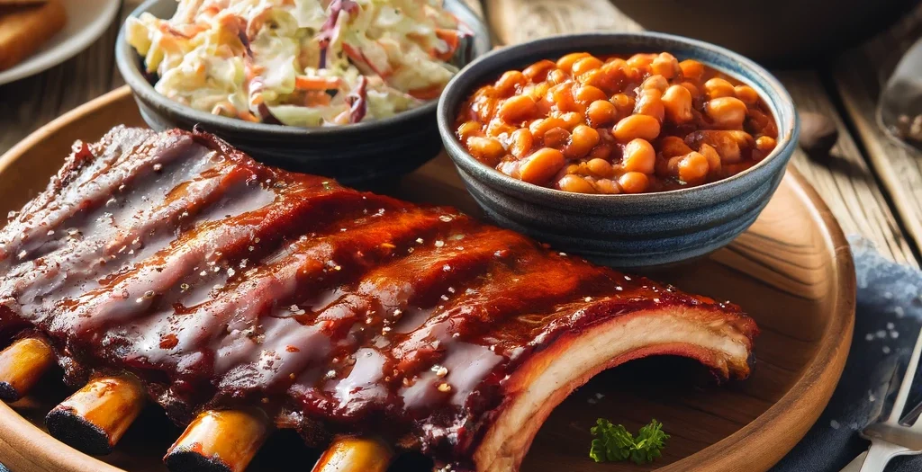 Smoker - BBQ-Spareribs mit Cole Slaw und Baked Beans