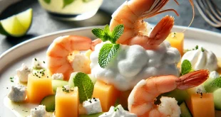 Garnele mit weißem Espuma - Melone und Feta