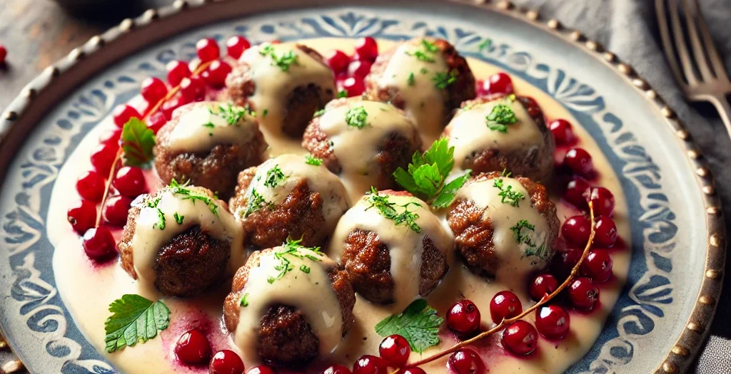 Köttbullar mit Preiselbeeren und Sahnesauce