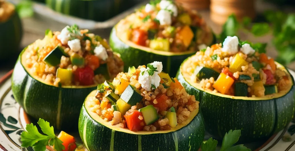 Vegetarisch gefüllte Zucchini mit Bulgur