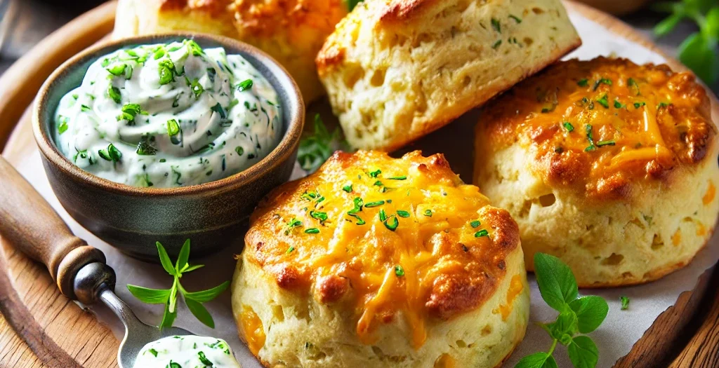 Cheddar-Scones mit Kräutercreme