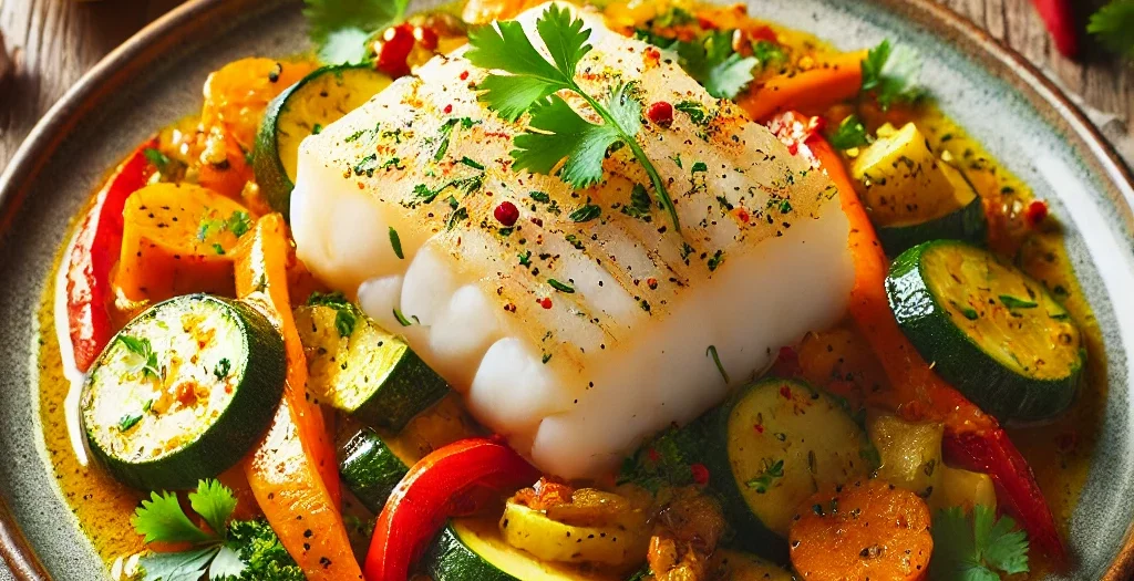 Kabeljaufilet mit aromatischem Currygemüse