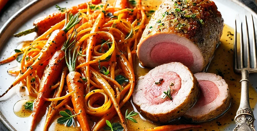 Kalbsrollbraten mit Orangen-Vanille-Möhren