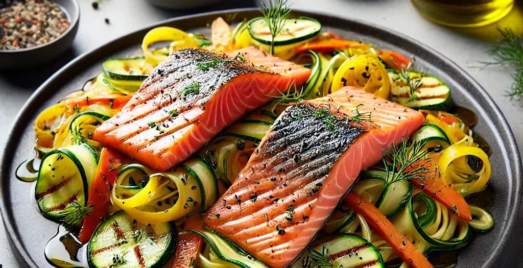 Zweierlei Lachs mit frischen Gemüsenudeln