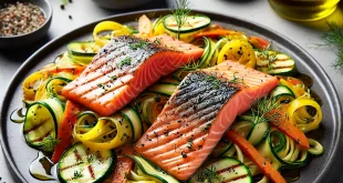 Zweierlei Lachs mit frischen Gemüsenudeln