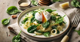 pasta mit babyspinat und pochiertem ei