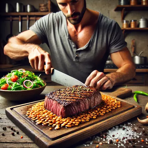 Rinderhüftsteak mit Linsensalat servieren