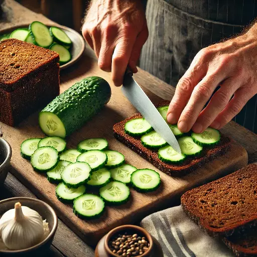 Brot vorbereiten und Gurken schneiden