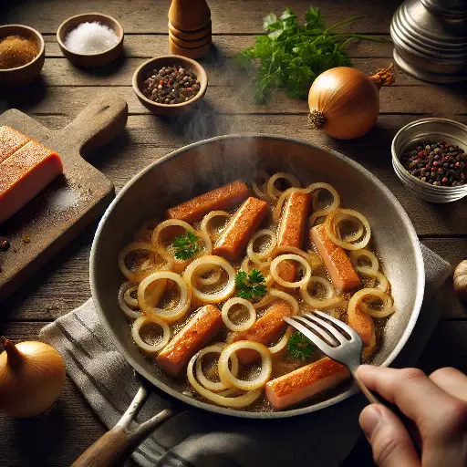 Leberkäse und Zwiebeln anbraten