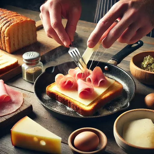 Schinken und Käse auf das Brot legen