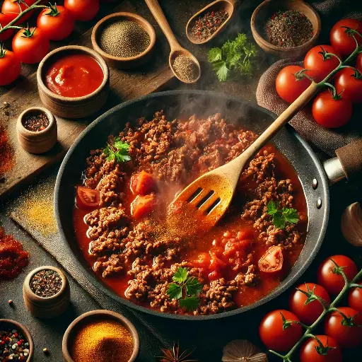Tomatenmark und Gewürze hinzufügen