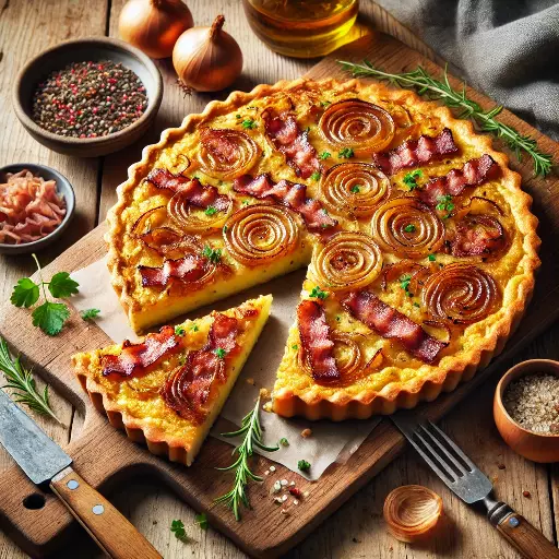 Zwiebelkuchen servieren