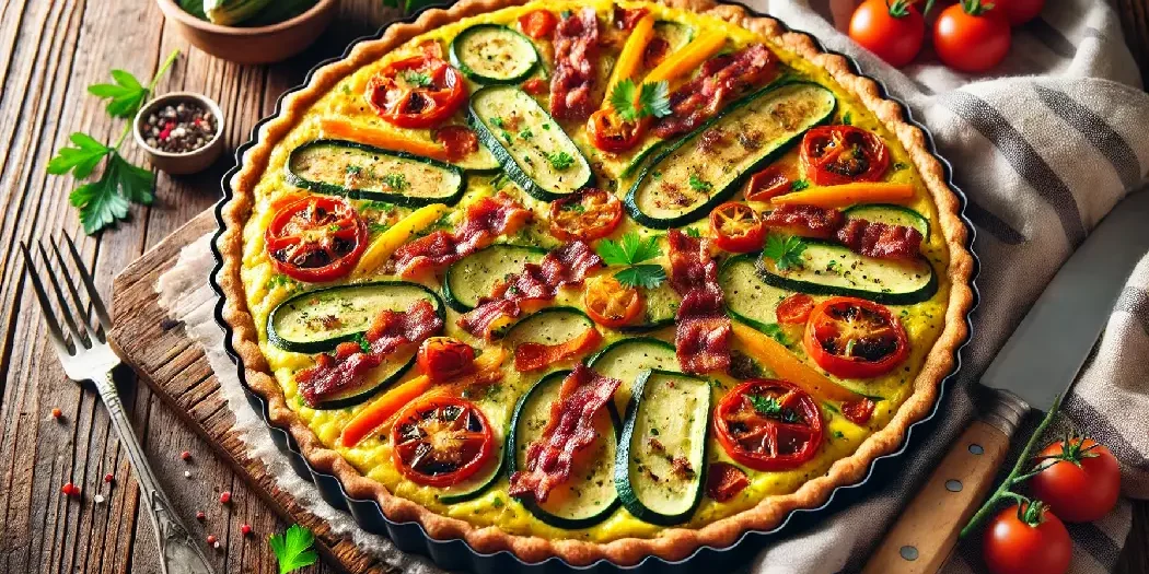 bunte gemüse quiche mit speck