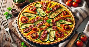 bunte gemüse quiche mit speck