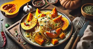 butternut kürbis mit spaghetti