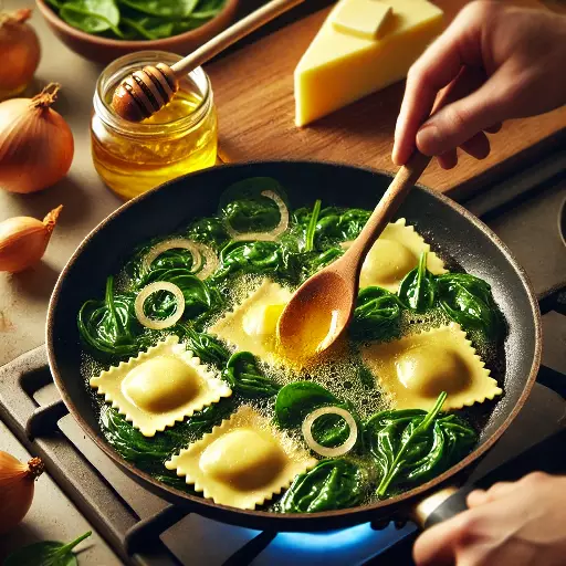 Butter schmelzen und Ravioli schwenken